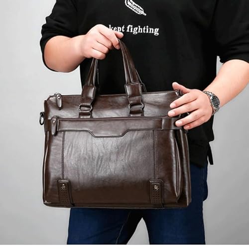 NSUQOA Horizontal Briefcase Men's Business Handbag Shoulder Messenger Casual Computer Bag(white-Patch five-pointed star4)