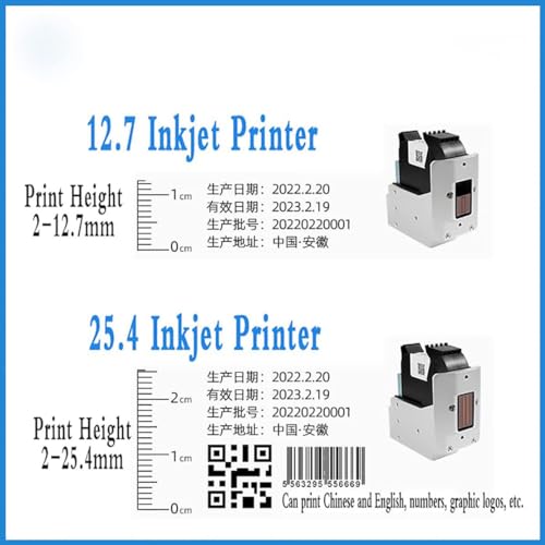 KUYBTU 12.7Mm/25.4Mm Industrial Inkjet Printers, Small Printer Inkjet Coder, Automatic Coding Machine Online Assembly Line Batch Date/Number Coding and Marking Machine,25.4Mm-25.4mm