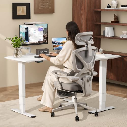 FLEXISPOT E6L 63" Reversible L-Shaped Electric Standing Desk, Triple Motor Height Adjustable Corner Desk with 3-Stage Legs, Ergonomic Sit Stand Desk for Executive Home Office, White