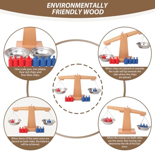 Balance Scale for Kids Natural Wooden Educational Colorful Teaching Interactive Math Toy Classroom