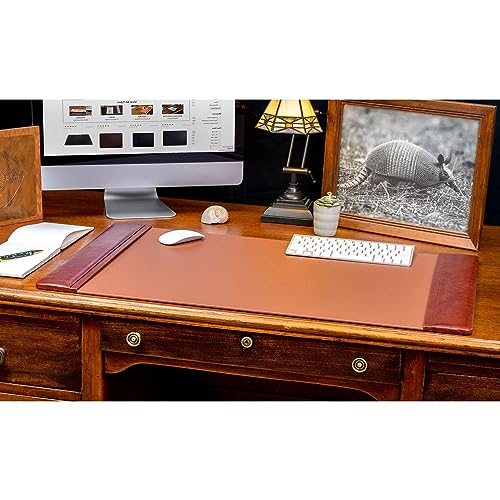 Dacasso 34" x 20" Mocha Leather Desk Pad with Side Rails - Executive Desk Surface Protector - Luxury Leather Blotter for Writing