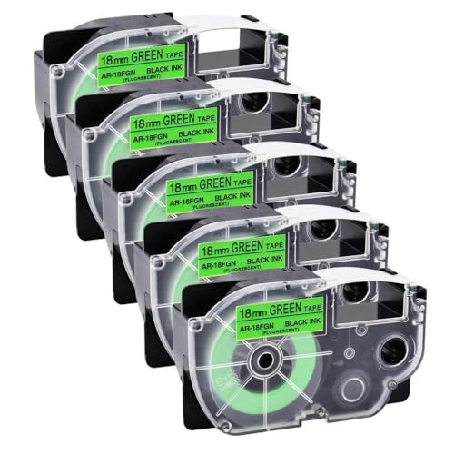 5PK Black On Fluorescent Green 18mm Compatible Tape for AR-18FGN for KL-C500 KL-100 KL-120 KL-750 Label Printers