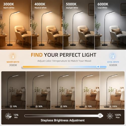 Wio-Mio Floor Lamp, 15W/1000LM Bright LED Floor Lamp with Stepless Dimming