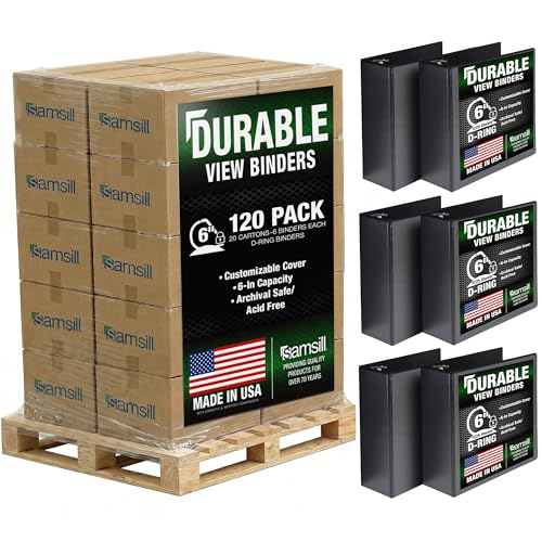 Samsill Durable 6 inch 3 Ring Binder, Locking D Ring 100% Recycled Chipboard, Black, Pallet of 120 Binders in 20 Cartons