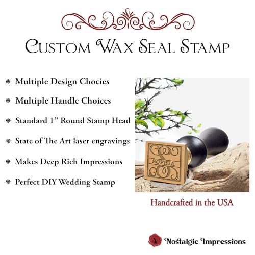 Custom Monogram Wax Seal Stamp | Personalized Name with Initial | USA Handcrafted | Multiple Handle & Wax Color Options