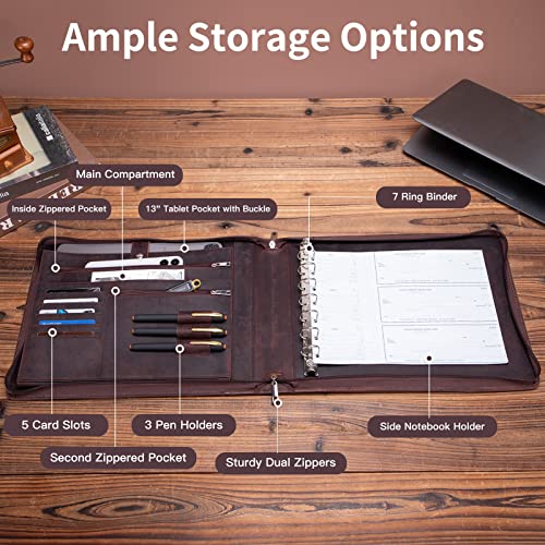 Geslun Leather 7 Ring Check Binder, 3-On-A-Page for 600 Checks (9 x 13”)