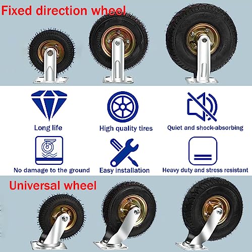 Mavvilo Industrial Transport Wheel Heavy Duty Replacement Rubber Casters Pneumatic Swivel Caster with No Noise Antis Skid Plate Ideal for Dining Cars and Trolleys,Swivel-150Mm/6In