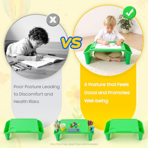 12‑Pack Green Kids Lap Desk Trays, Pp Plastic Multipurpose Activity Tray