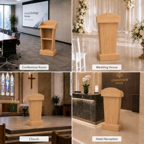 BGEDL Wooden Podium Stand, Floor Standing Speaking Poidum Lectern Stand, Church Pulpit with Storage, Portable Podium Stand Walnut Color, Wooden Pulpit for Churches, Office, Classroom and Schools