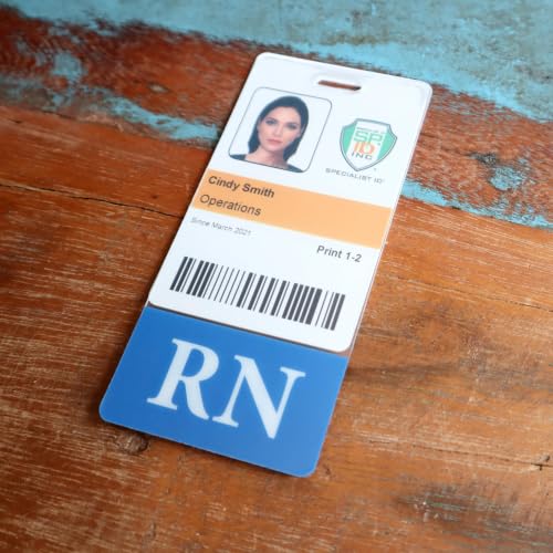 Bulk 20 Pack - Clear Badge Buddy Vertical - Hospital ID Backer Cards - Transparent Title/Role Identifier - Wear Behind Medical Name Badge on I’D Reel or Lanyard by Specialist ID (Blue)