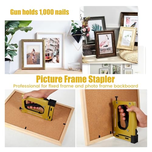 Oil-Free Pneumatic Staple Gun Heavy-Duty Stapler Picture Frame Nail Gun with 1000pcs Nails Manual Tacker Framing Pin Stapler Lightweight Nail Tacker