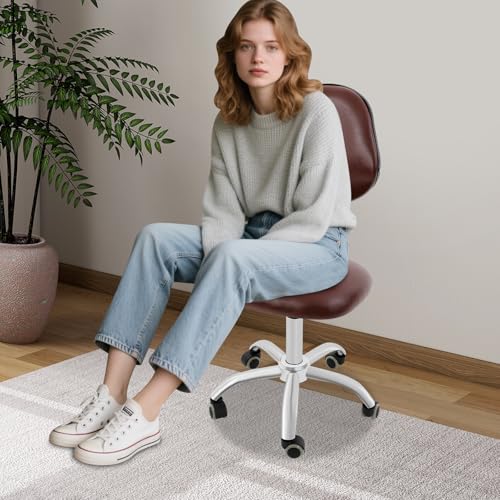 Yellulu Office Drafting Chair | Rolling Swivel Drafting Chair | Bar Stools with Back Support | Shop Rolling Swivel Chair | 18.11-23.23in Adjustable Height | with 5 Wheels (Brown)
