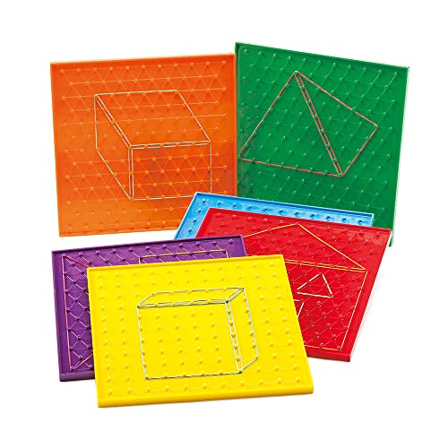 edxeducation Double-Sided Geoboard Set, 6 Boards and 120 Rubber Bands