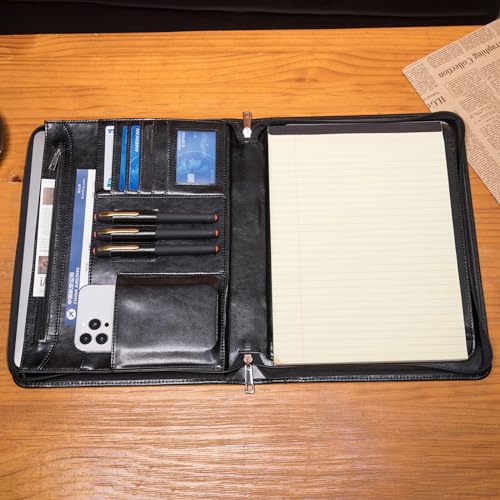 Geslun Vegan Leather Zippered Portfolio with Handle and Front Pocket