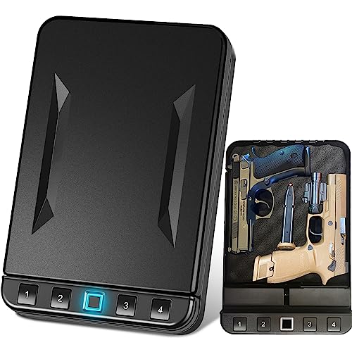 Biometric Gun Safe for Pistols, Fingerprint Handgun Safe Firearm Lock Box