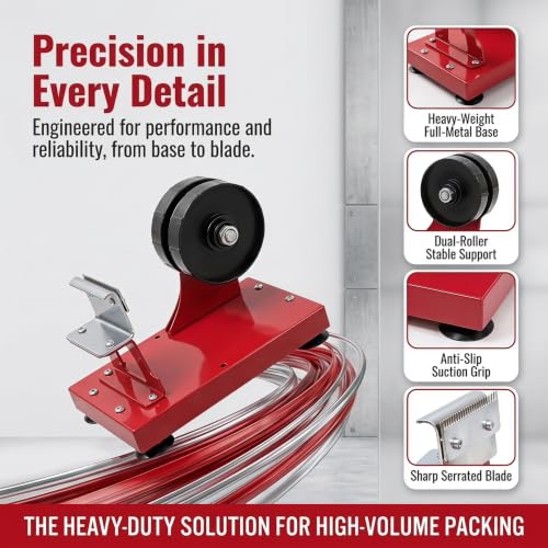 Heavy Duty Desktop Tape Dispenser, Dual‑Roller Tabletop Tape Cutter, Max 60mm Width, with Weighted Suction Base, for Warehouse Shipping Packaging Sealing