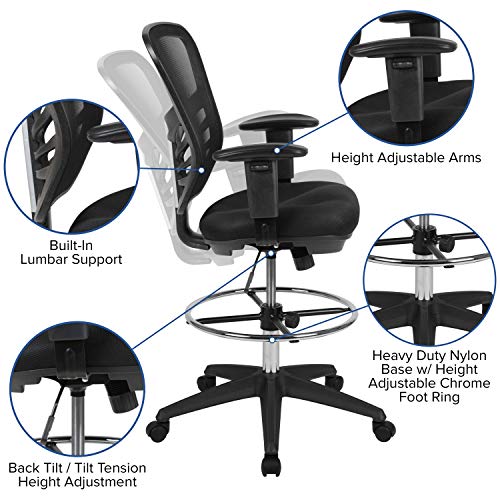 EMMA + OLIVER Mid-Back Black Mesh Drafting Chair
