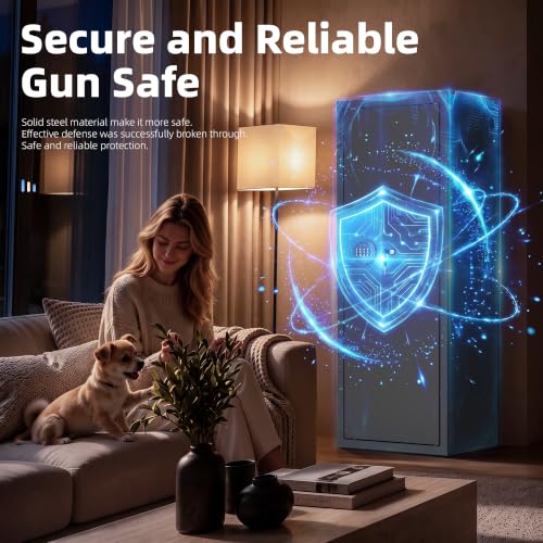 Brightpeak 10-14 Gun Safe, Large Gun Safe for Home Rifle and Pistol, Keypad Rifle Gun Cabinet, Locking Gun Safe with Shelves and Pockets, Black