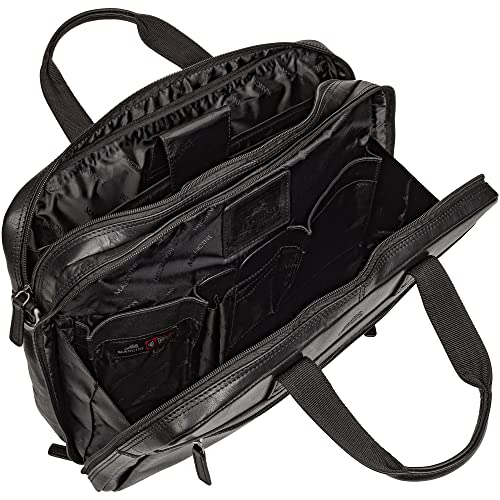 Mancini Buffalo Double Compartment Briefcase for Laptop and Tablet, Black, Black