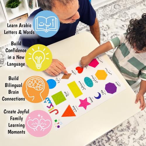 Noon Learning Arabic Educational Posters for Kids - Set of 8 Bilingual Arabic-English 11 x 17 Posters for Toddlers, Preschool & Early Learners | Alphabet, Numbers, Colors, Shapes, Days of the Week, Weather, Body Parts, Emotions