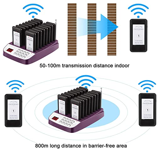 16 Purple Wireless Buzzers Pager System Set with Vibration and Flashing