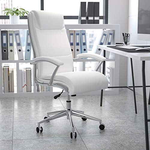 EMMA + OLIVER High Back White Faux Leather Executive Office Chair