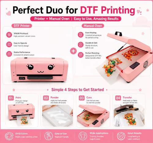 upcheirna A3 Industrial DTF Printer for Custom Apparel Printing, Pink