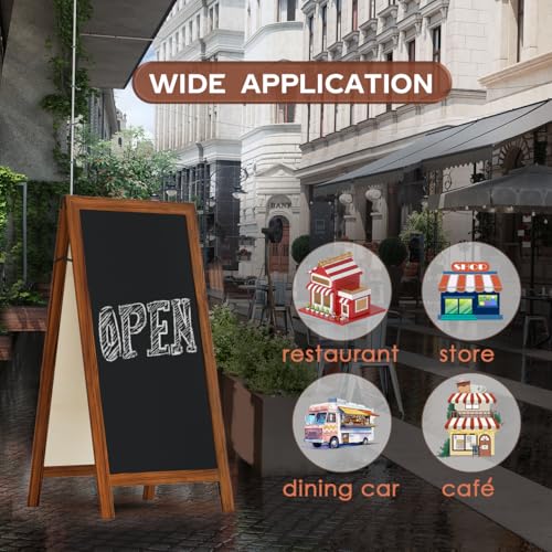 INNOVART A-Frame Chalkboard Sign, Sidewalk Sign 57" x27" with Liquid Chalk, Eraser and Rag, Free Standing Chalkboard Easel, Sandwich Chalkboard for Restaurant, Business, Wedding or Events, Dark Brown