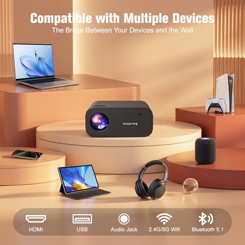 Black Smart Movie Mini Projector with WiFi and Bluetooth Built-in Apps
