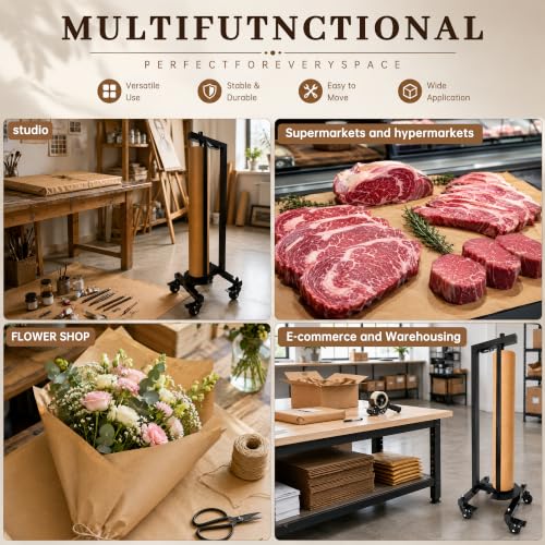 36 Inch Mobile Vertical Butcher Paper Dispenser with 1 Roll Kraft Paper