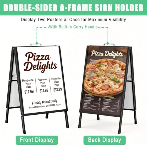Youlina 4 Pcs 23.6x36 Heavy Duty A-Frame Sandwich Board, Double-Sided Folding Sidewalk Sign with Carry Handles, Black Steel Portable Outdoor Advertising Sign Holder Frame Only