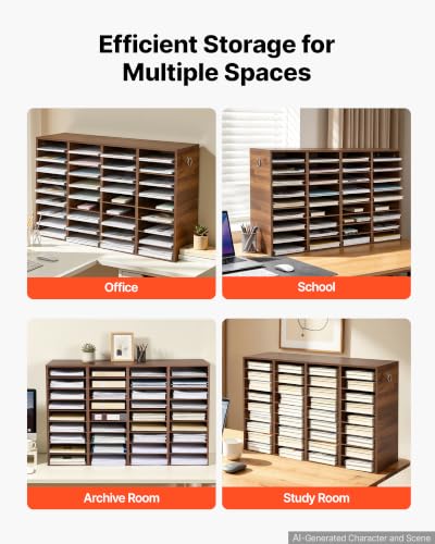 VEVOR Wood Literature Organizer 36 Compartments Office Mailboxes Brown | Countertop Literature Sorter for Files Documents Papers, with Adjustable Shelves, for Office, Home, Classroom Organization
