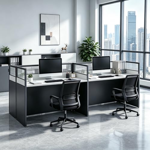Ceridwen Office Cubicle Desk, 2 Person Workstation with Privacy Panels & Cable Management, Sturdy Computer Table for Home Office & Commercial Use