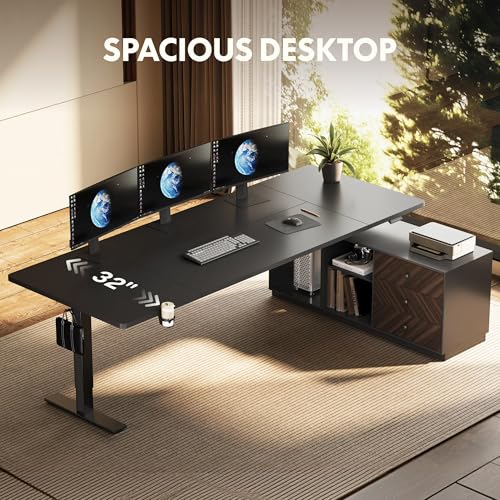 FLEXISPOT 63" L Shaped Standing Desk with Drawers, Black