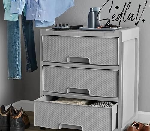 SEDLAV 3 Drawer Wide Diamond Plastic Storage Cart, Soft Silver - Organize with Style