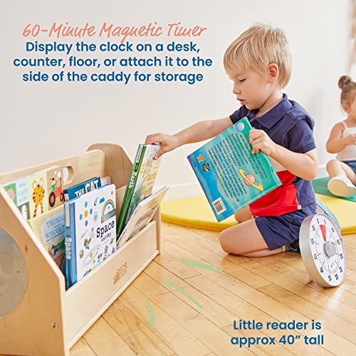 ECR4Kids Double-Sided Book Caddy with Countdown Timer, Portable Library, Natural