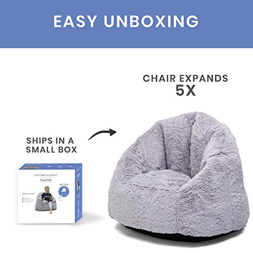 Delta Children Cozee Fluffy Chair and Bamboo Lap Desk Set, Kid Size Chair for Kids Up to 10 Years, Fits Up to 15.6", Laptops & Most Tablets, Ideal for Homework, Travel & More, Grey