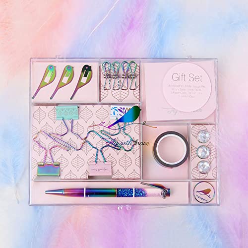 GGGUOJINN Colorful Stationery Office Desk Accessories Paper Binder Clips Rainbow Ballpoint Pen Stationary Sets School (Color : As Shown, Size : As Shown) (As Shown As Shown)