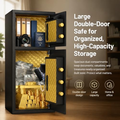 YQLiorix Large Double-door Coin-operated Safe,Digital Security Safe with Fireproof and Waterproof Bag,Safe Box with Hidden Code Function for Home,Office and Hotel(6.5 Cubic Feet)