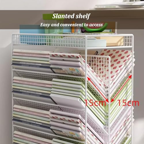 6 Tier Rolling Book Cart, Large Capacity Mobile Magazine Rack with Wheels, Space-Saving Double Sided V Shaped Metal Library Cart for Storing Books, Magazines, Newspapers(Black)
