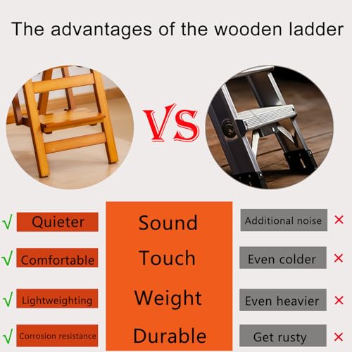 Latifolia Foldable 4 Step Ladder, Wooden Step Stool with Floor Saver, Decorative Ladder Shelf for Living Room, Kitchen, Garden(Walnut)
