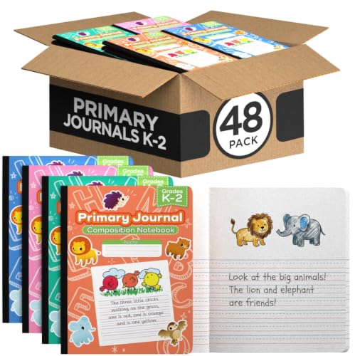 E-CLIPS USA Primary Composition Notebook K-2 Primary Ruled Composition Book Primary Writing Journal Bulk Grades K-2 Story Composition Notebooks For Kids 100 Sheets 200 Pages 7.5" x 9.75", 48 Pack, Assorted