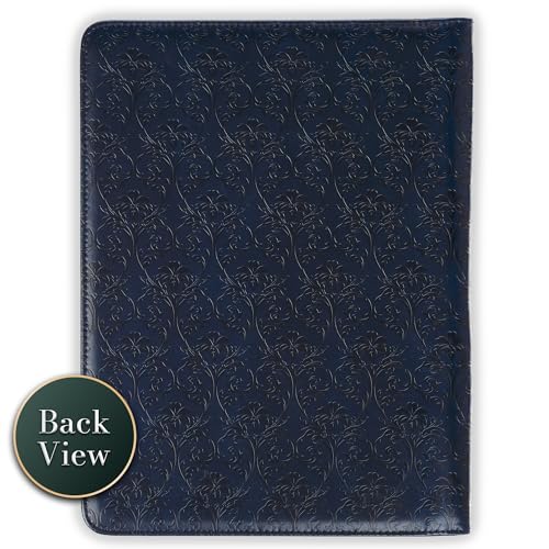 Christian Art Gifts Premium Vegan Leather Inspirational Scripture Zippered Portfolio for Women & Grads: I Know the Plans Bible Verse, Notepad/Pen/Highlighter Combo, Card Slots, Navy Blue & Gold Floral