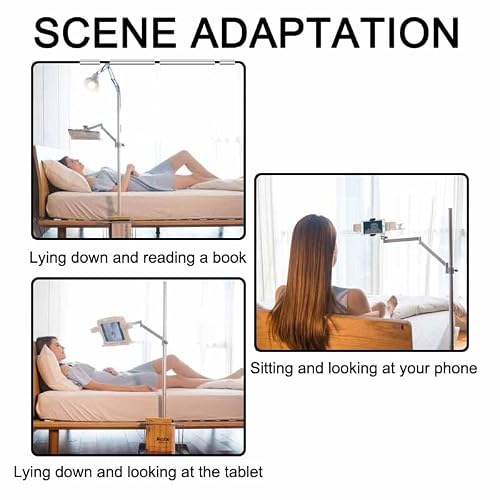 Qlbnxks Floor Phone Stand Overhead Video Recording, Universal Floor Stand with Height Adjustment, 360° Rotating Cookbook Sheet Music Stand, Adjustable Floor Stand B(Size:Top Configuration)