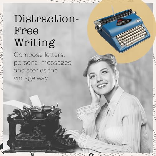 Maplefield Vintage Manual Typewriter - Tactile Typewriter Keyboard - Blue Accent for Office Desk Decor - Portable Typing Machine - Blue