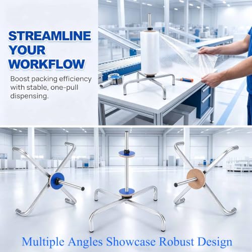 Manual Standing Wrapping Roll Stand, Vertical Bubbles Foam Wrap Roll Dispenser With Metal Frame, Length Adjustable 40-150cm & Easy Film Replacement, For Packaging Moving And Shipping Null 60cm