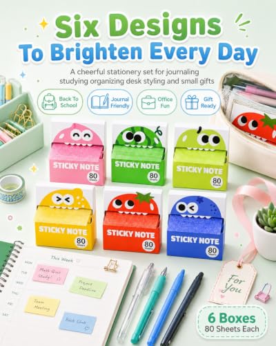 Transparent Sticky Notes Glitter 6 Fruit Monster Pull Out Dispenser Boxes
