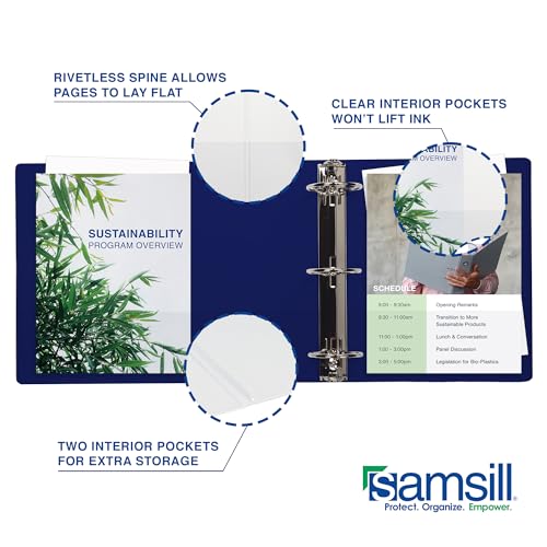 Samsill Durable 6 Inch 3 Ring Binder, Locking D Ring Binder, Customizable Clear View Cover, Dark Blue, Holds 1225 Pages