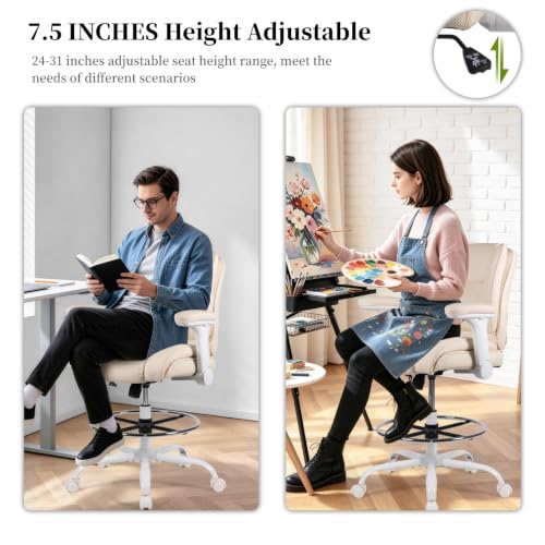 Drafting Chair Pu Leather Tall Office Chair for Standing Desk with Footrest