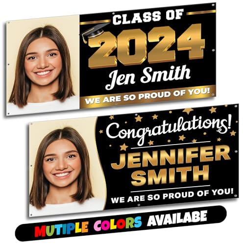 Custom Graduation Banner by DOT4DOT - Class of 2023 Customizable Personalized Celebration Congrats with Photo (4x8)